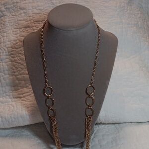 Gold Boho Chic Necklace with Long Tassels and Circular Elements